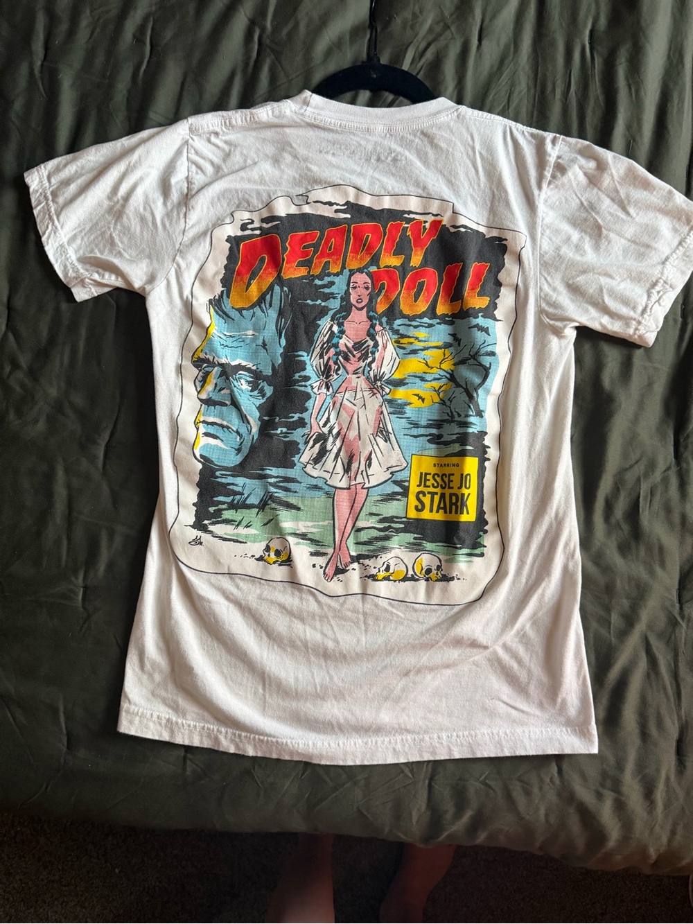 Jesse Jo Striker White Graphic Tee - Black Neck Trim